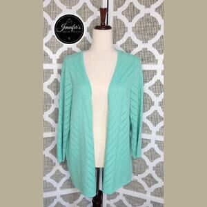 Alfred Dunner Women's Mint Green Silver Threading Chevron Open Cardigan Size XL